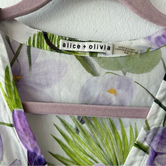 Alice + Olivia Purple and Green Floral Blouse - Picture 2 of 12